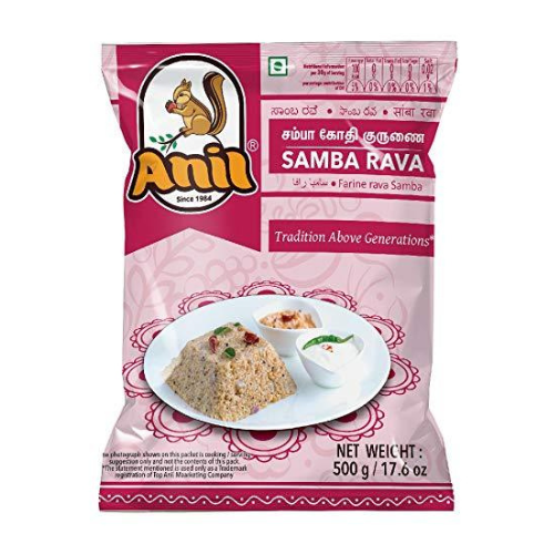 Anil Samba Rava 500g – Nutritious broken wheat for upma and traditional dishes.