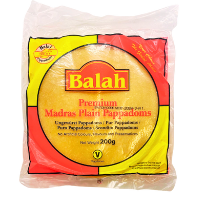 Buy Balah Premium Madras Plain Pappadoms 200g pack Online
