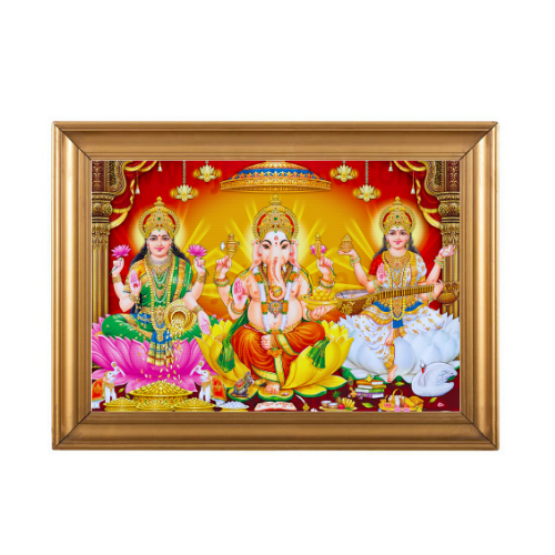 HINDU GOD PHOTO A4 SIZE with FRAME - 3 IN 1 (LAKSHMI+VINAYAGAR+SARAWASTI)