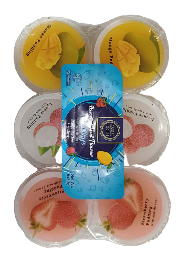 HEERA PUDDINGS ASSORTED - LYCHEE/MANGOES/STRAWBERRY (6*80GM)
