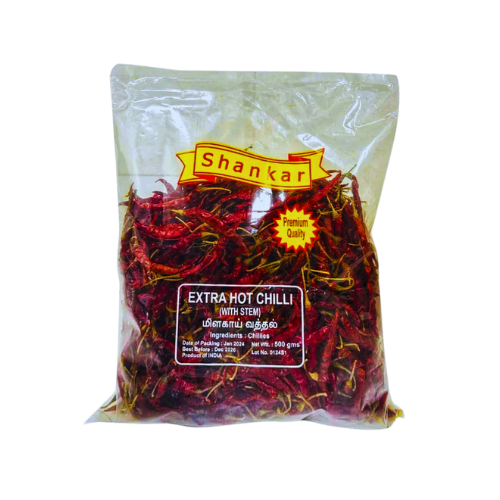 SHANKAR EXTRA HOT RED CHILLIES WITH STEM 500G