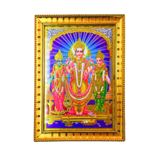 HINDU GOD PHOTO WITH FRAME - (20CM X 15CM) MURUGAN WITH VALLI THEIVANAI