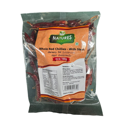 Buy NATURES WHOLE RED CHILLI WITH STEM 100G Online