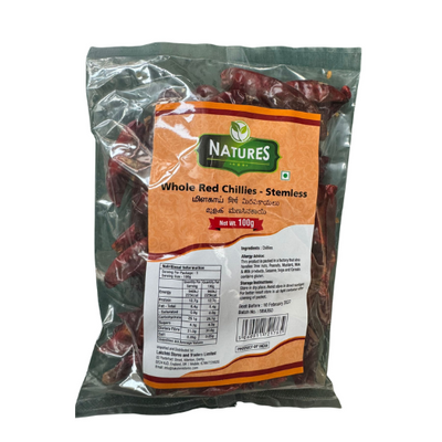 Buy NATURES WHOLE RED CHILLI STEMLESS 100G Online