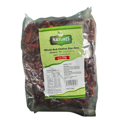 Buy NATURES WHOLE RED CHILLI STEMLESS 250G Online