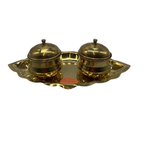 Buy Brass Kumkum Set Oval Cup - Size 2 Online