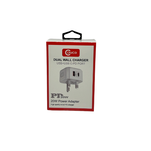 COMCO DUAL WALL CHARGER USB + USB C-PD PORT - 20W