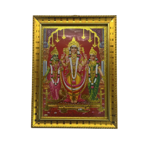 HINDU GOD PHOTO with FRAME A4 SIZE - MURUGAN WITH VALLI THEIVANAI