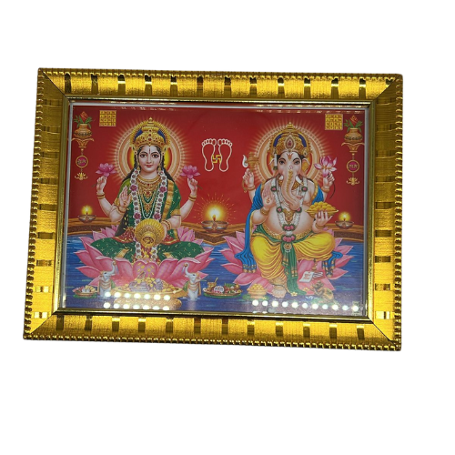 HINDU GOD PHOTO WITH FRAME - GANESH AND LAKSHMI (7"X5")
